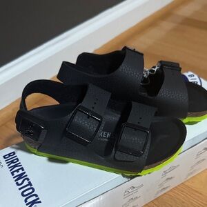 Birkenstock Kids Black Sandals with Bright Green Sole